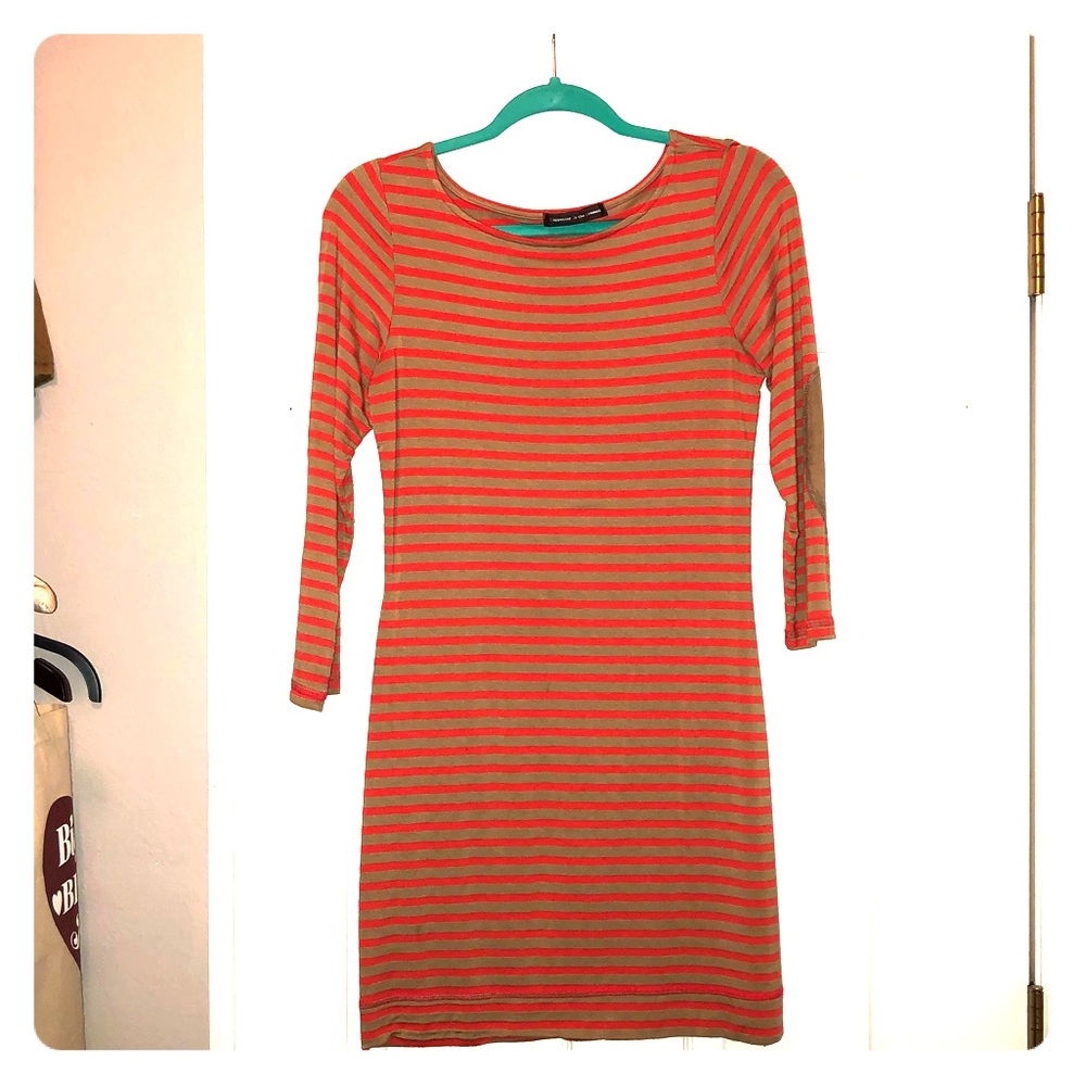 Orange and tan long sleeve bodycon dress